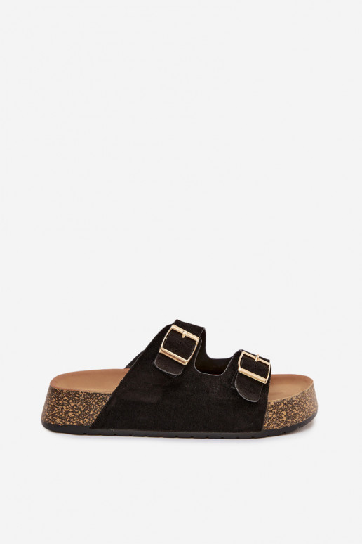 zapatillas de mujer con una plataforma Ze color doradomi con hebillasmi de color negro Tovessa