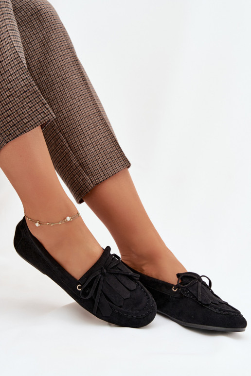 mocasines de mujer con detalles elegantes y flecos de color negro Glorina