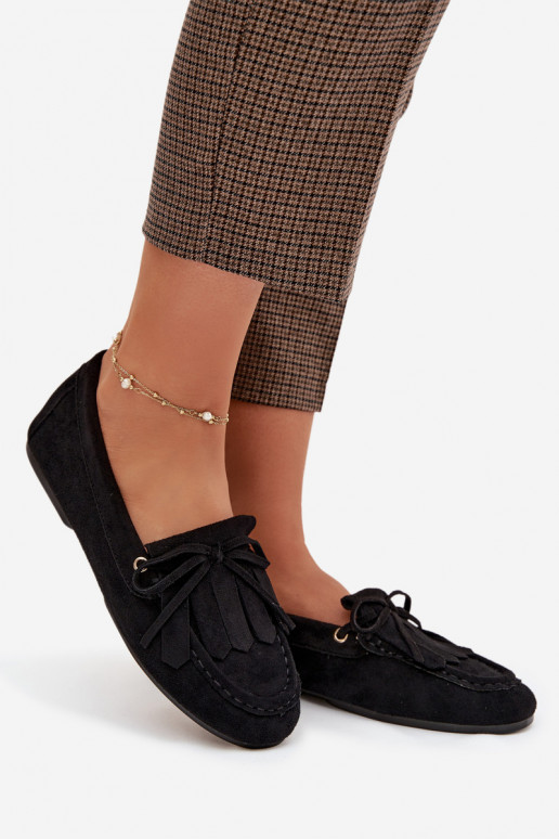 mocasines de mujer con detalles elegantes y flecos de color negro Glorina