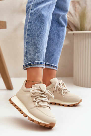 Zapatillas deportivas modelo Sneakers con plataforma de cuero sintético color arena Riadella