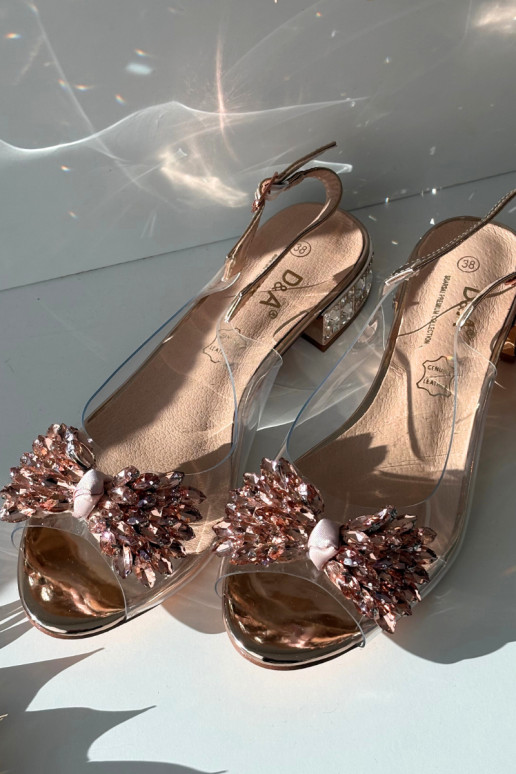 Sandalias transparentes color rosa dorado D&A MR52-231 con lazos