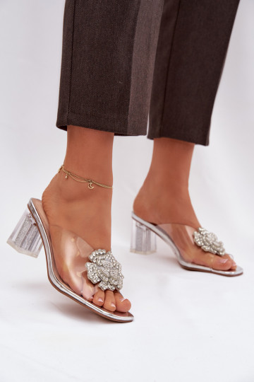 Zapatillas transparentes plateadas D&A MR1037-20 con tacones y adornos