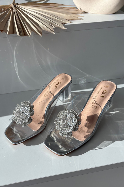 Zapatillas transparentes plateadas D&A MR1037-20 con tacones y adornos
