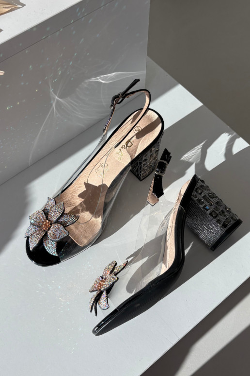 Sandalias transparentes negras D&A MR38-321 con tacones y adornos