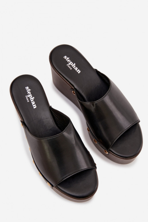 Chanclas de mujer con plataforma y tachuelas color negro Taireline