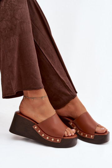 Chanclas de plataforma color dorado Arionne, marrones