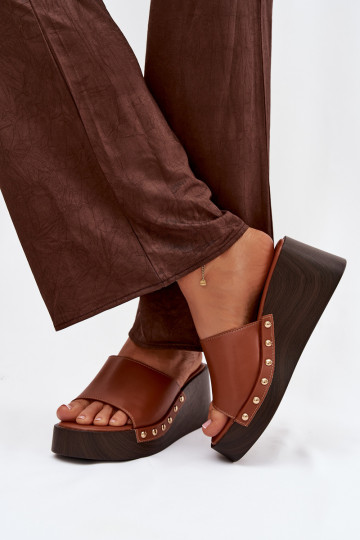 Chanclas de plataforma color dorado Arionne, marrones 2