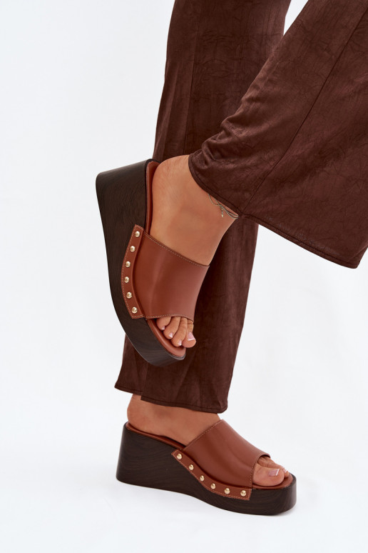 Chanclas de plataforma color dorado Arionne, marrones