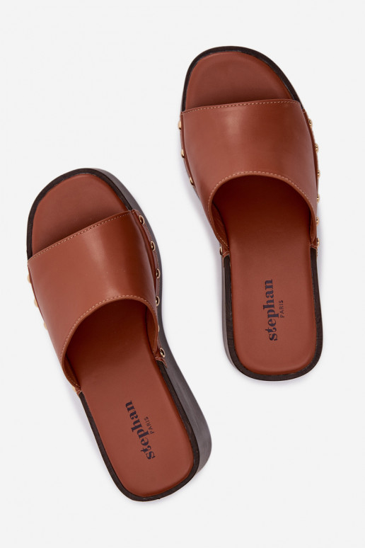 Chanclas de plataforma color dorado Arionne, marrones