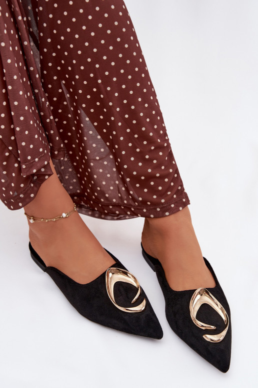 Chanclas "Mule" negras con elegantes detalles dorados Galvella