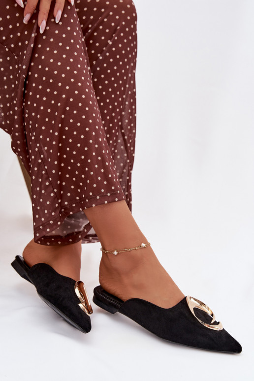 Chanclas "Mule" negras con elegantes detalles dorados Galvella