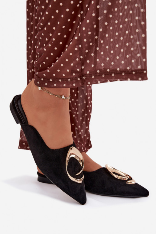 Chanclas "Mule" negras con elegantes detalles dorados Galvella