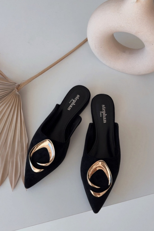Chanclas "Mule" negras con elegantes detalles dorados Galvella