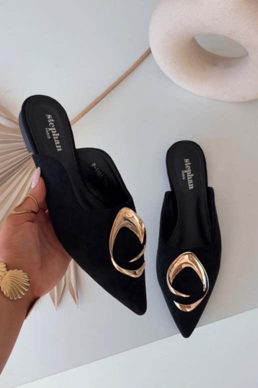 Chanclas "Mule" negras con elegantes detalles dorados Galvella