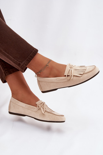 Mocasines de mujer con borlas color marfil Janelisse