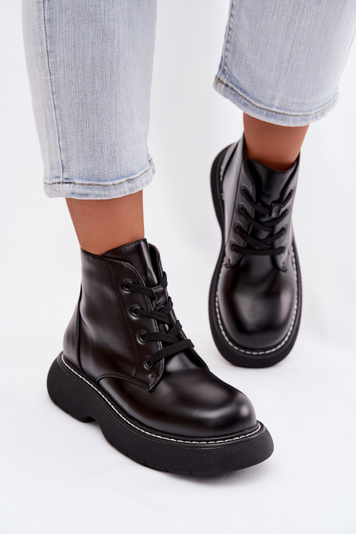 calentamiento Botas de mujer con una plataforma con cordones de color negro Harmine