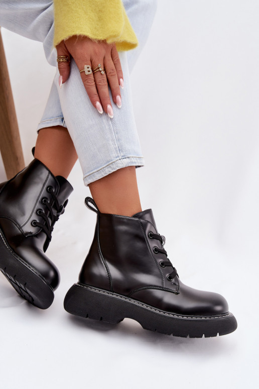 calentamiento Botas de mujer con una plataforma con cordones de color negro Harmine