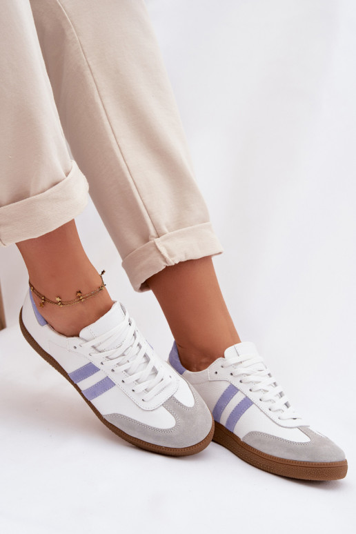 Zazoo N1068 Piel Bajo Zapatillas modelo zapatos. Femenino Blanco-color azul