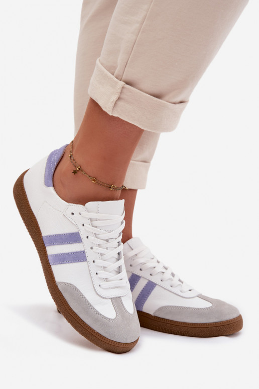 Zazoo N1068 Piel Bajo Zapatillas modelo zapatos. Femenino Blanco-color azul