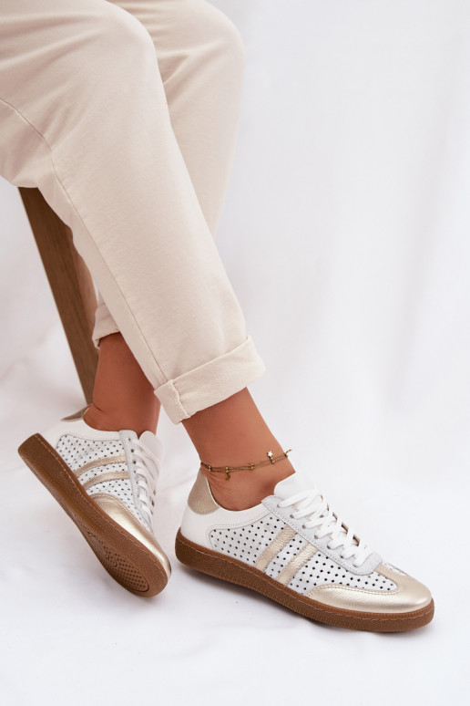 Piel con elementos calados Zapatillas modelo zapatos. Femenino Zazoo N1318 gris-color dorado