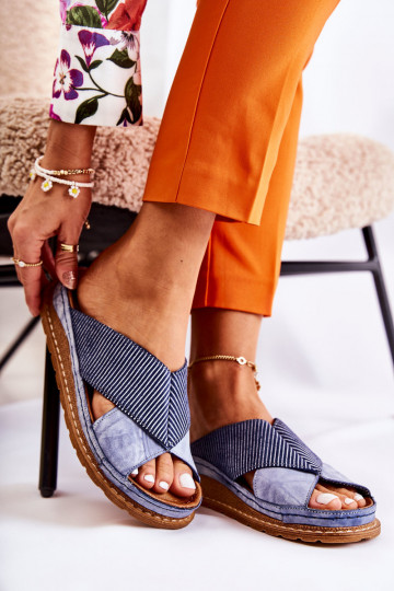 Piel perfilado Zapatillas Tiene queciejka 04986-17 color azul