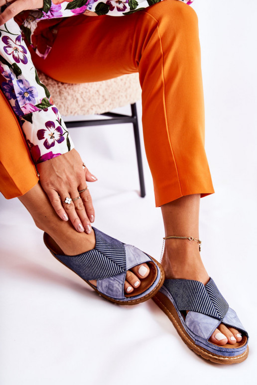 Piel perfilado Zapatillas Tiene queciejka 04986-17 color azul