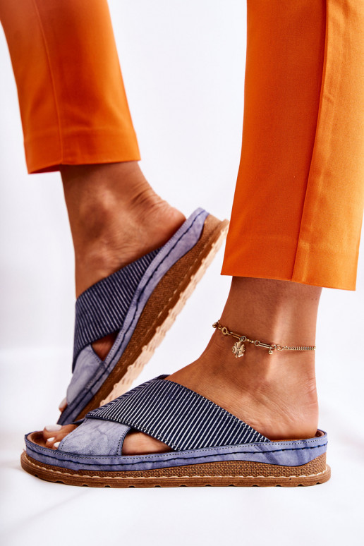 Piel perfilado Zapatillas Tiene queciejka 04986-17 color azul