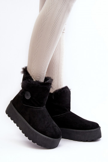 Botas de nieve para mujer con plataforma y pelo negro INikasem 2