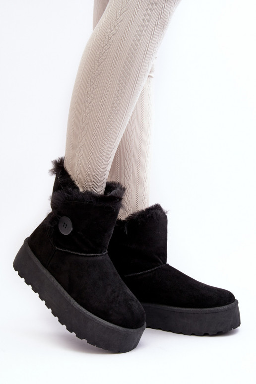 Femenino Botas de nieve con una plataforma con un abrigo de piel de color negro ENikasem