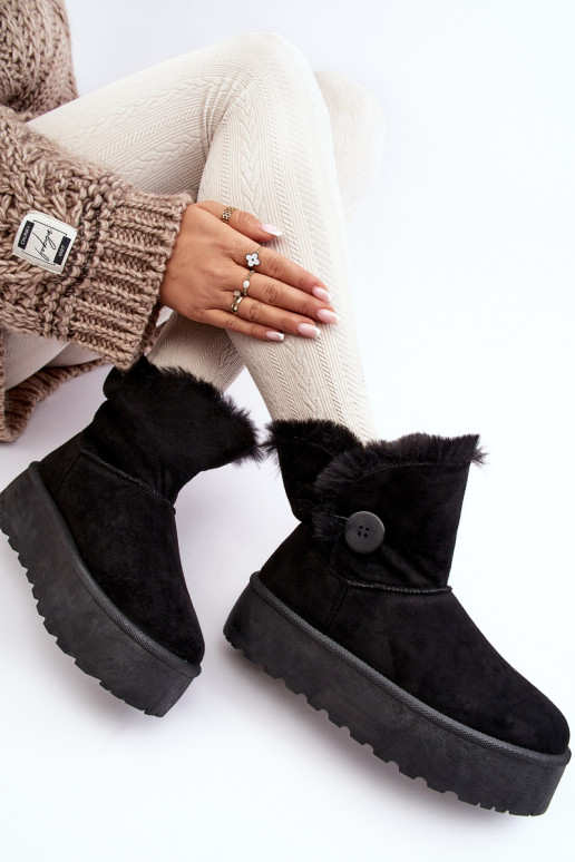 Femenino Botas de nieve con una plataforma con un abrigo de piel de color negro ENikasem