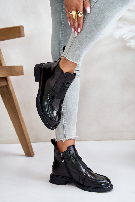 Piel con efecto barniz Botas de mujer Al castillo D&A JC42-24 de color negro