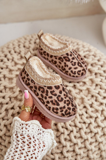 Botines de nieve infantiles con estampado de piel de leopardo, cálidos y con pelo interior en marrón Vilabria