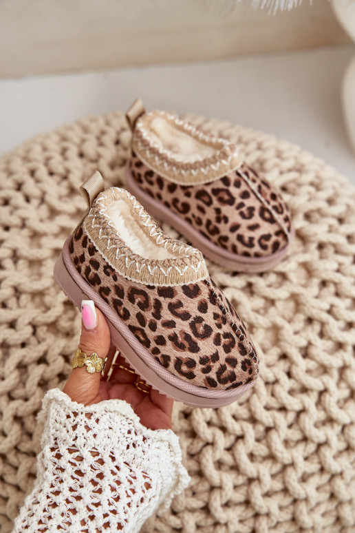 Botas de nieve Botas Infantil con estampados de piel de leopardo con una plataforma calentamiento con pelo dentro color marrón V