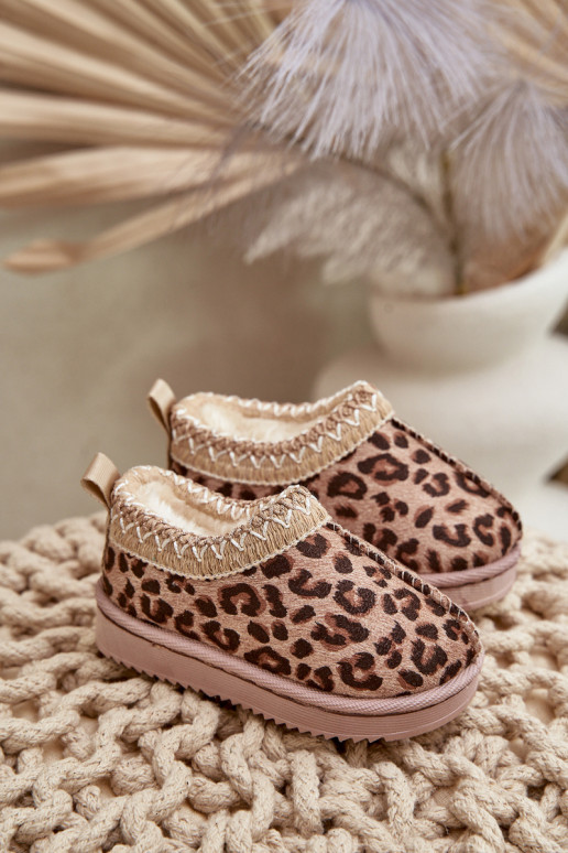 Botas de nieve Botas Infantil con estampados de piel de leopardo con una plataforma calentamiento con pelo dentro color marrón V