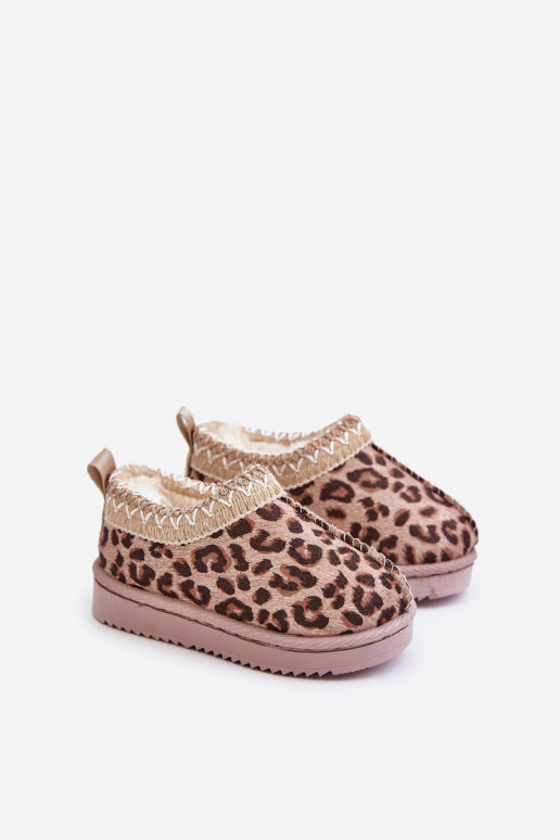 Botas de nieve Botas Infantil con estampados de piel de leopardo con una plataforma calentamiento con pelo dentro color marrón V