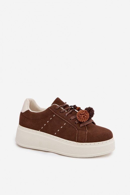 Zapatillas deportivas de plataforma Corinna color chocolate para mujer con pompones decorativos
