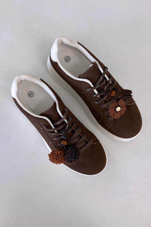 Zapatillas deportivas de plataforma Corinna color chocolate para mujer con pompones decorativos