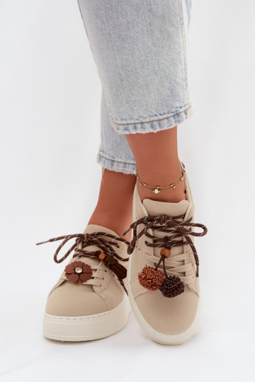 Zapatillas deportivas de plataforma Corinna color arena para mujer con pompones decorativos 2
