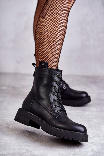 Piel calentamiento Botas con cordones de color negro Ritta