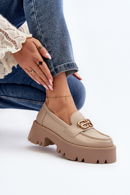 Zazoo 20164 Femenino Mocasines Hecho de cuero natural beige