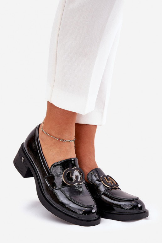 con efecto barniz Piel Mocasines con tacones Vinceza 18102 de color negro