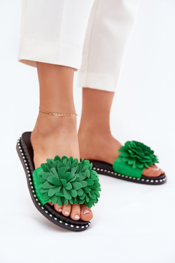 zapatillas de mujer Ozdobione con motivos floralesami color verde Cellanen