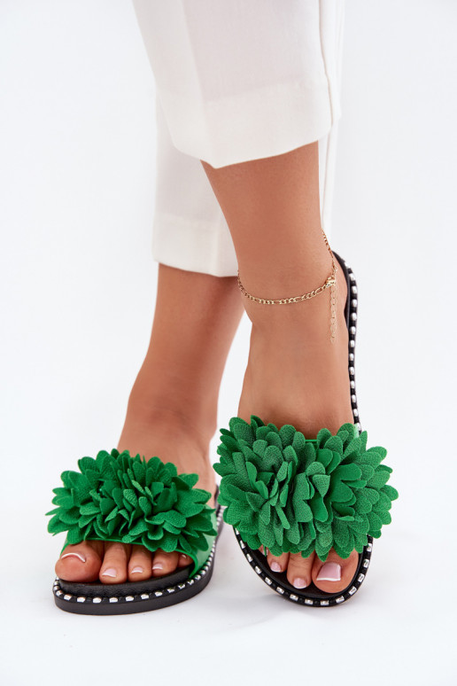 zapatillas de mujer Ozdobione con motivos floralesami color verde Cellanen