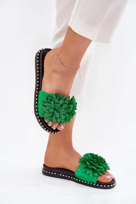 zapatillas de mujer Ozdobione con motivos floralesami color verde Cellanen