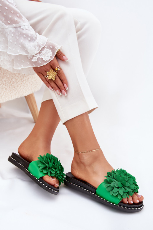 zapatillas de mujer Ozdobione con motivos floralesami color verde Cellanen