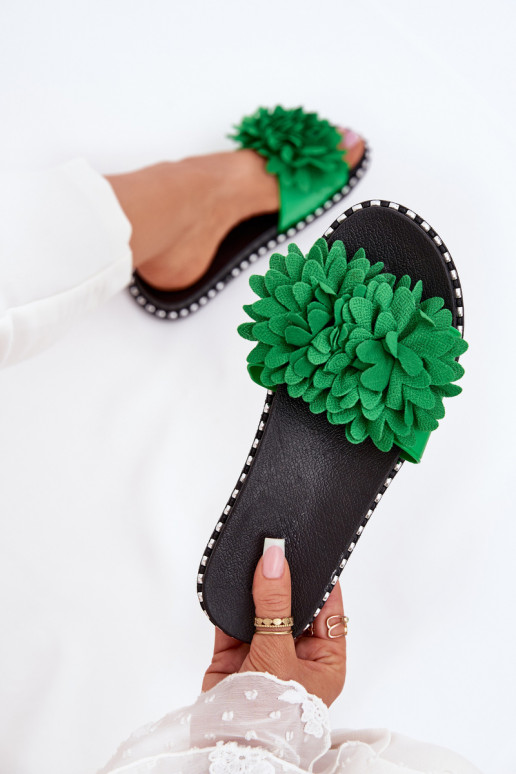 zapatillas de mujer Ozdobione con motivos floralesami color verde Cellanen