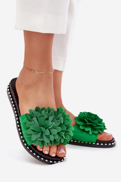 zapatillas de mujer Ozdobione con motivos floralesami color verde Cellanen