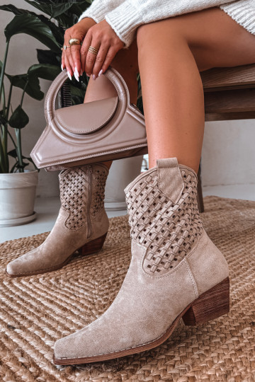 Botines calados de mujer con tacones color arena Ferissa