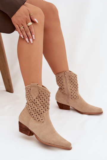 Botines calados de mujer con tacones color arena Ferissa 2