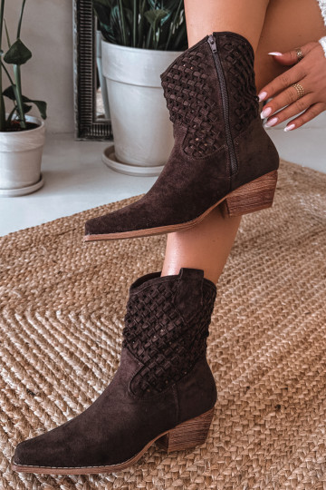 Botines calados de mujer con tacones color chocolate Ferissa